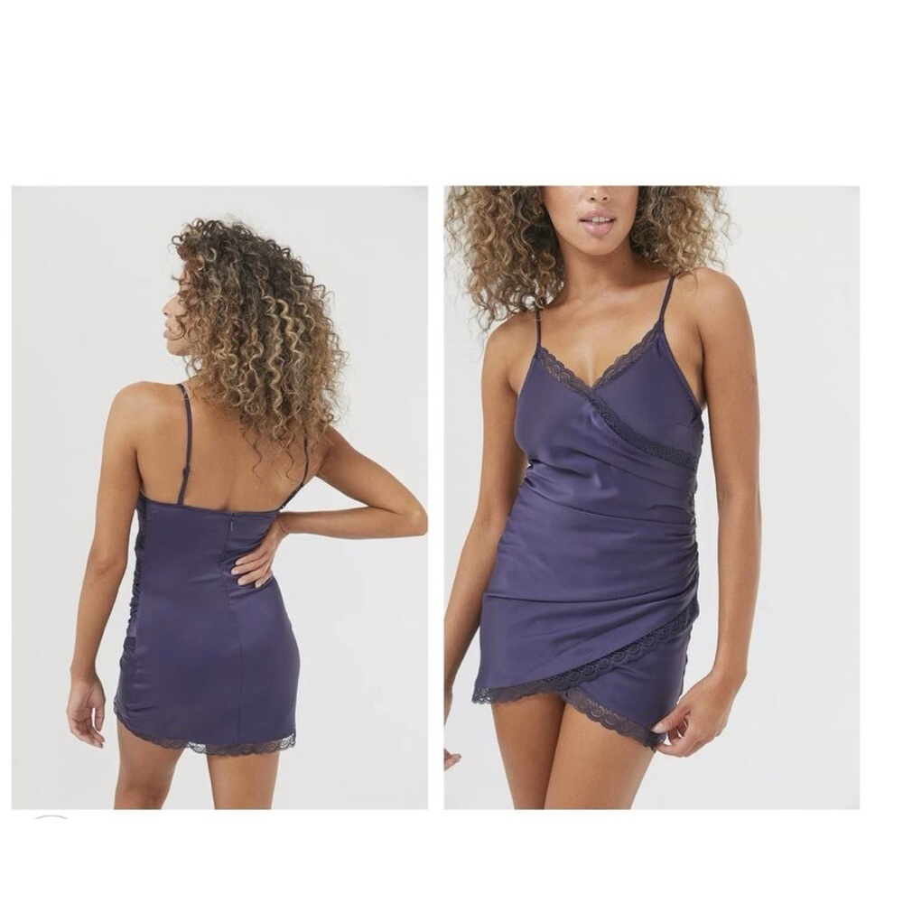 Urban Outfitters Margaux Satin Wrap Slip Dress - Deep Navy size S